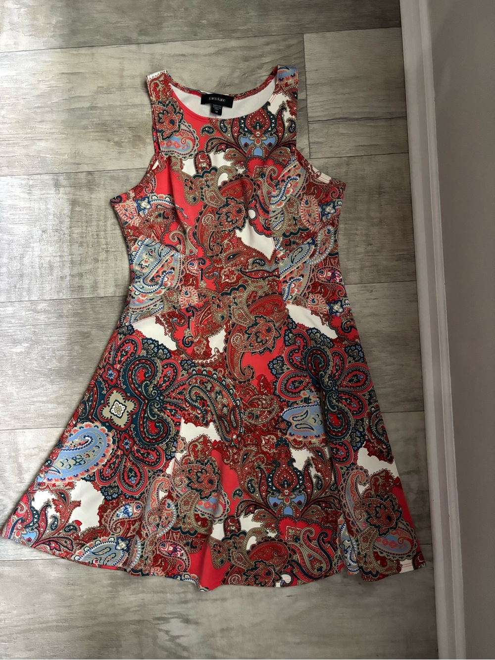 Karen Kane Womens Fit & Flare Paisley Knit Scoop Neck Stretch Dress M-076
